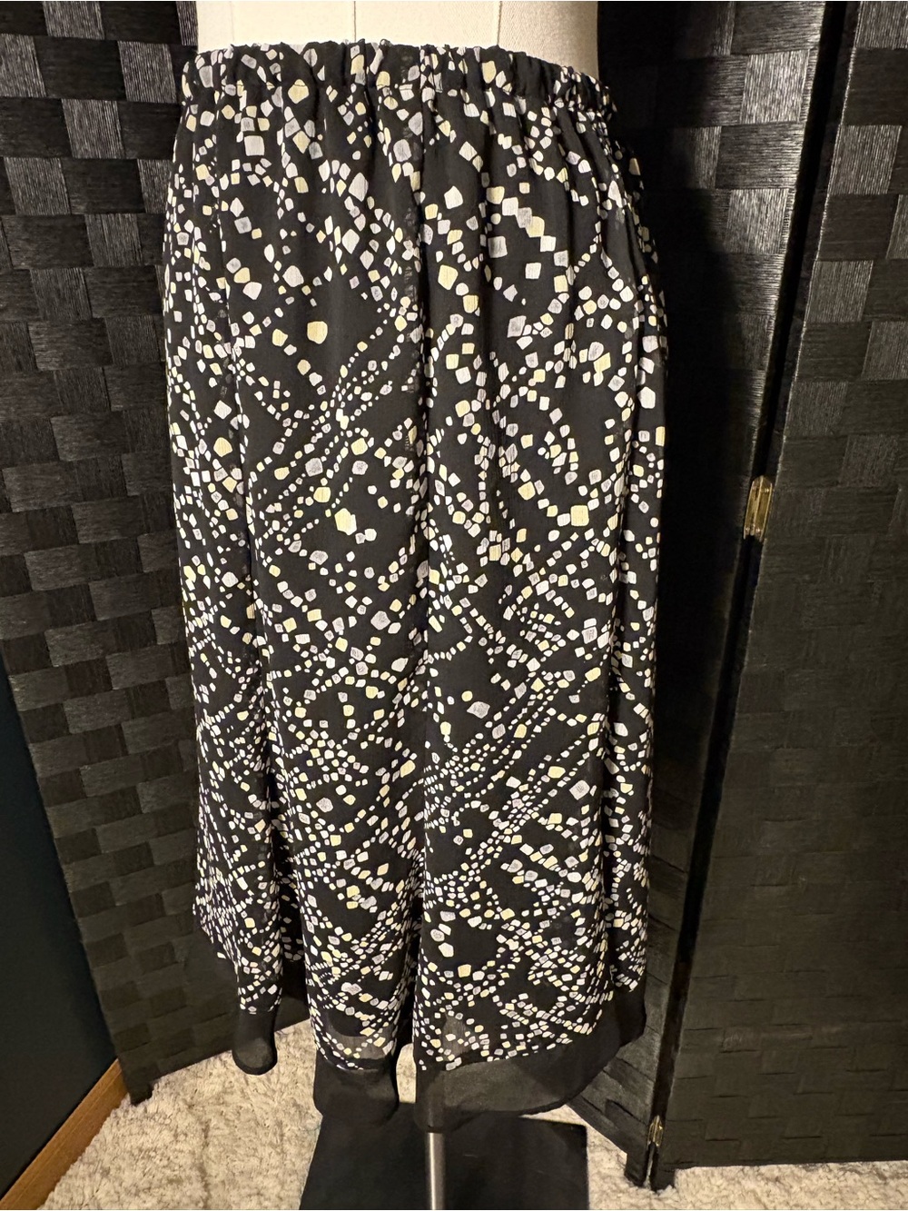 Studio One 90s style Geometric Mosaic Midi Skirt Artsy Elastic Waist